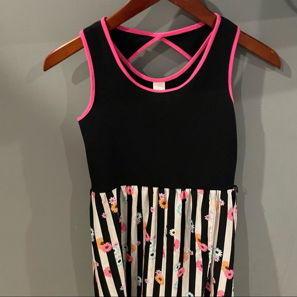 Bongo Dress Girls High Low Black Pink Stripe Floral Size 12 - Picture 1 of 6